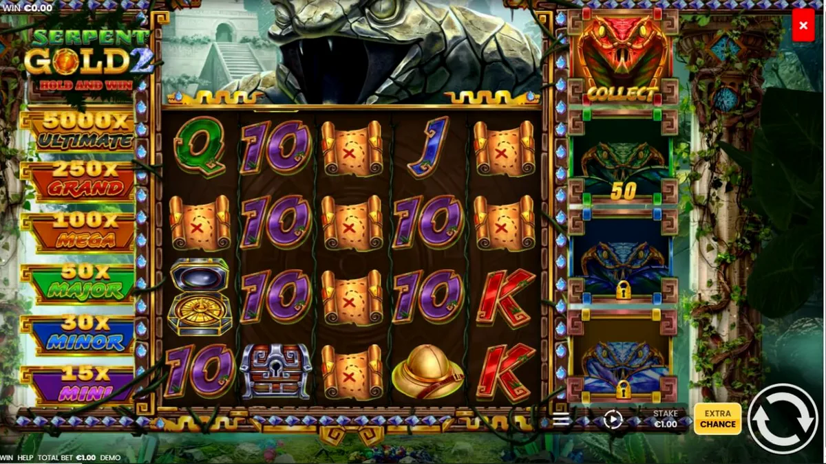 Interface do jogo Serpent Gold 2: Hold and Win em um smartphone